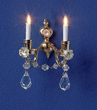 Wall Sconce, Brass and Crystal, Double Lighted
