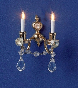 Wall Sconce, Brass and Crystal, Double Lighted