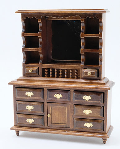 Dresser with Shelves and Mirror, Walnut Finish Dresser with Shelves and Mirror, Walnut Finish