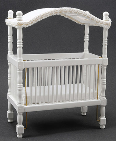 Canopy Crib, White with White Silk