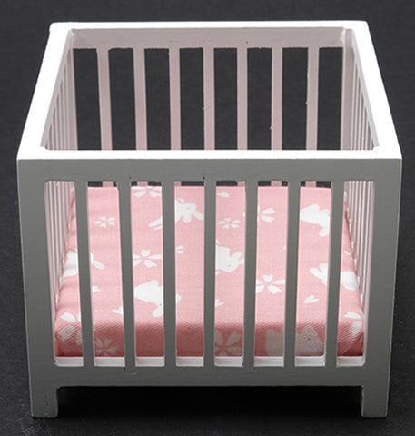 Playpen with Slats, White with Pink