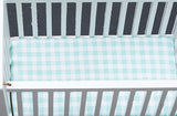 Slatted Nursery Crib, White with Turquoise Plaid