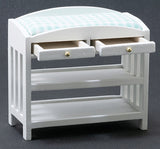 Changing Table with Slat Design, White, Blue and White Check