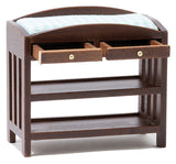 Changing Table with Slat Design, Walnut with Blue and White Check