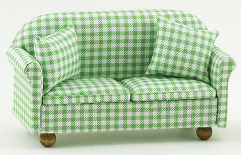 Love Seat with Pillows, Green and White Check