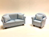 Sofa and Chair, Blue and White Stripe