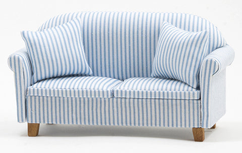 Sofa with Pillows, Blue and White Stripe