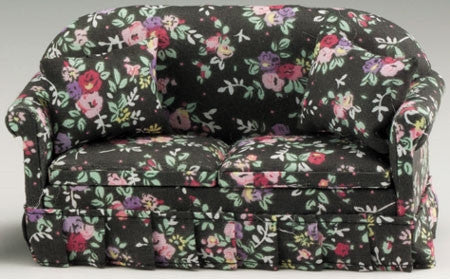Sofa with Pillows, Black Floral