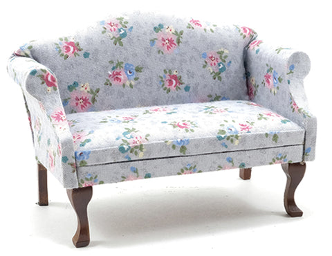 Sofa with Grey and Floral Chintz Fabric.