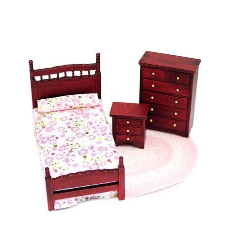 Three Piece Twin Bedroom Set, Mahogany and Pink