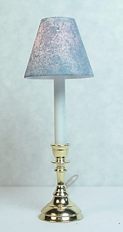 Candlestick Lamp with Hand Painted Shade, Blue