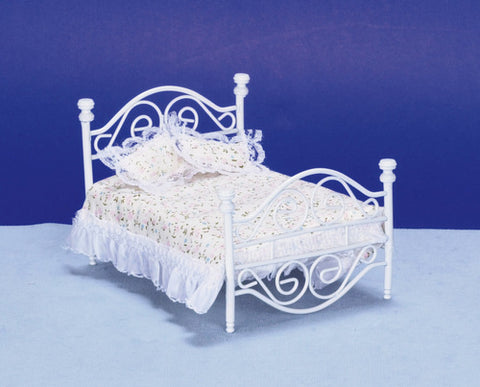 Double Bed, White Metal