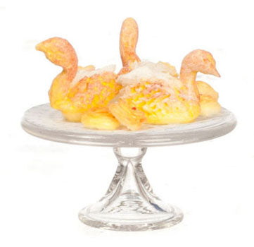 Choux Pastry Swans on Glass Cake Stand, SOLD OUT