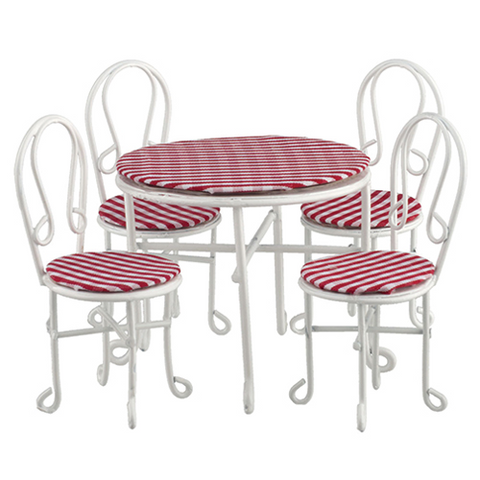 White Metal, 5 Piece, Patio Set, Red Gingham