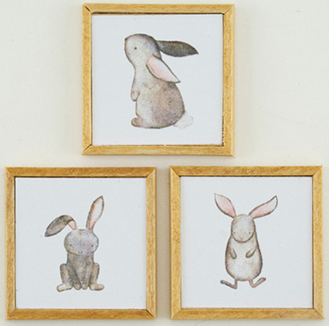 Trio of Framed Prints for a Nursery/Child’s Room, Bunnies