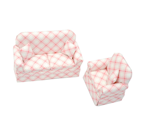 Two Piece Living Room Set, Pink and White