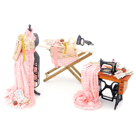 Sewing Set, Three Piece Pink Cotton Chintz
