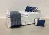 Trundle Bed, White with Blue and White Stripe