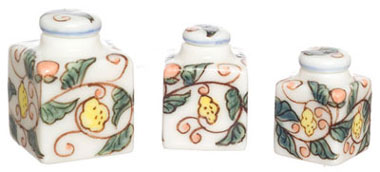 3pc Hand Painted Canister Set, Square, LIMITED STOCK