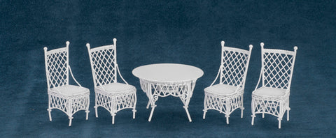 Gathering Table and Four Chairs, Metal Wicker