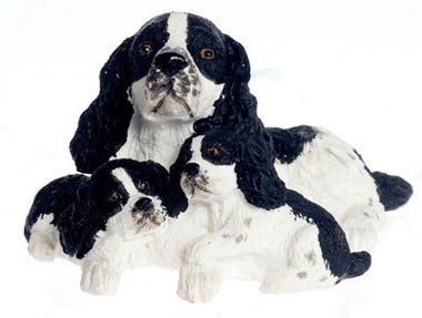 Springer Spaniel with Puppies, Black and White