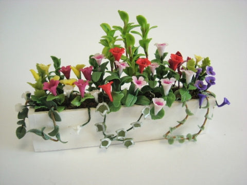 Window Box, White with Multi Color Flowers