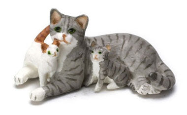 Cat with Kittens, Grey and White