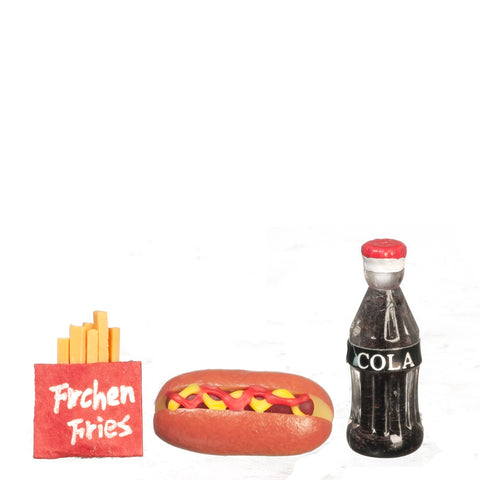 Hot dog, fries, and a bottle of cola