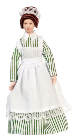 Maid Doll, Old Fashioned, Green and White Dress