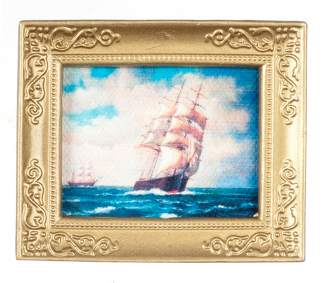 Painting with Sailing Ships, Gold Frame