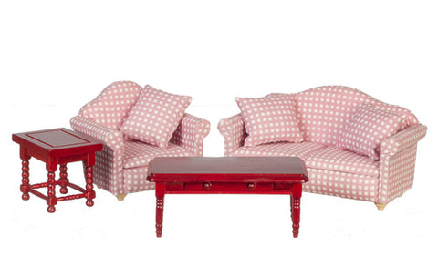 Living Room Set, Pink Check
