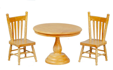 Round Table and Two Chairs, Oak Finish