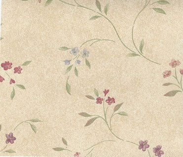 Tiny Floral Vine Flowers on Tan, Prepasted Wallpaper, LIMITED STOCK, DISC