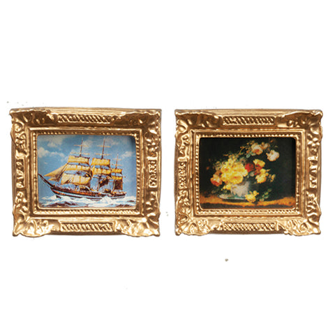 Pair of Framed Paintings, Sailing Ship and Flower Still life