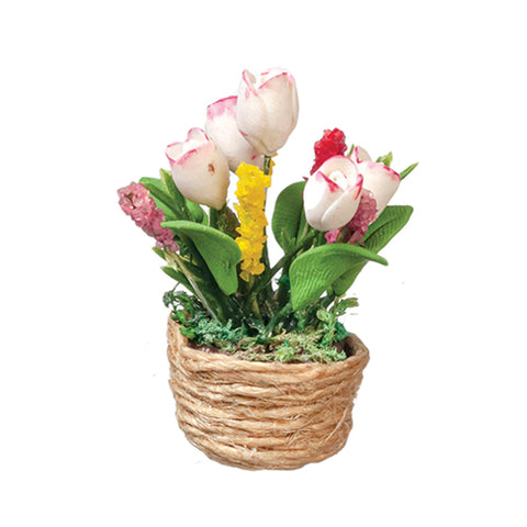 Basket of Multi Colored Tulips