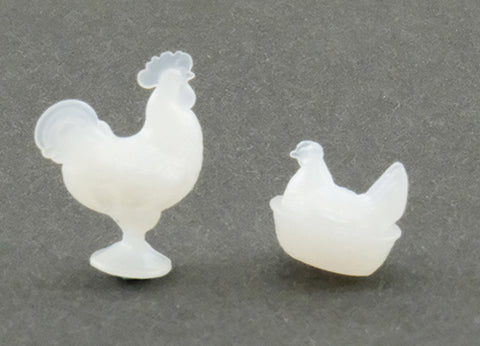 Hen and Rooster Candy Dish Figurines, Milk Glass