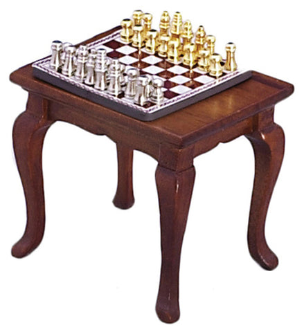 Chess Board on Table, Walnut Finish