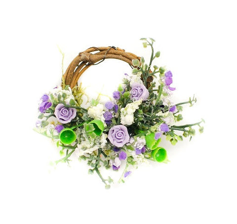 Grapevine Wreath with Purple Flowers