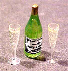 Champagne Bottle with Two Filled Fluted Glasses