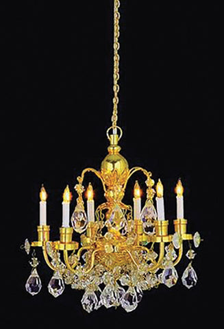 6 Arm Brass and Crystal Chandelier