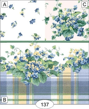 Wallpaper, Blue and Yellow Plaid, Border with Violets
