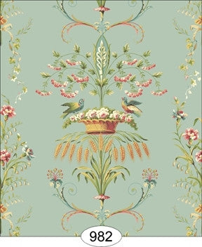 Neoclassic Wheat Bird, Floral Blue Wallpaper