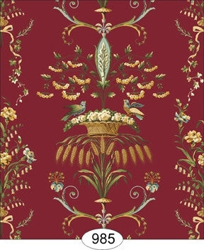 Neoclassic Wheat Bird, Floral Red Wallpaper