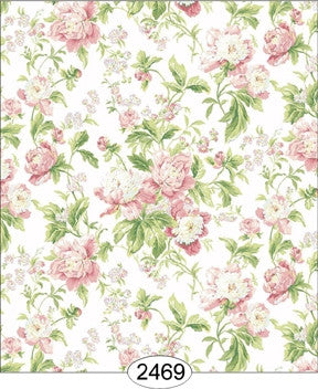 Wallpaper - Cozy Cottage Rose Garden - Pink on White
