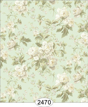 Wallpaper - Wallpaper - Cozy Cottage Rose Garden - White on Aqua