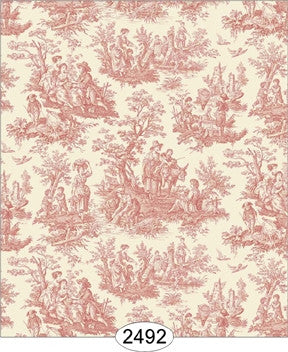 Wallpaper - Farm Life Toile - Pink Coral