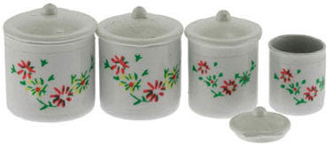 Canister Set, Four Piece White with Flowers