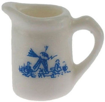 Pitcher, Ceramic, White with Blue