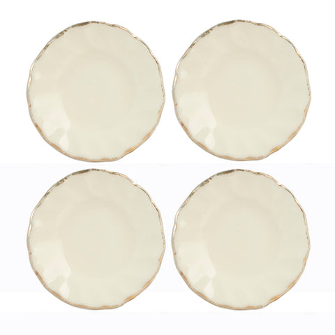 White Fluted Plates with Gold Trim, Set of Four