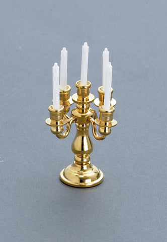 5-Arm Candelabra, Brass with White Candles